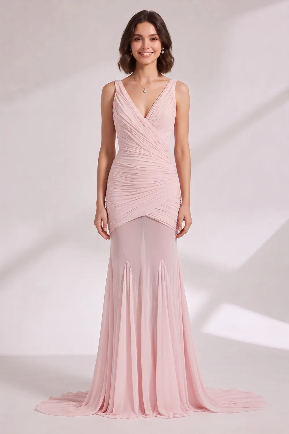 Pale Pink Lightweight Jersey Mermaid Gown Flowering Girl