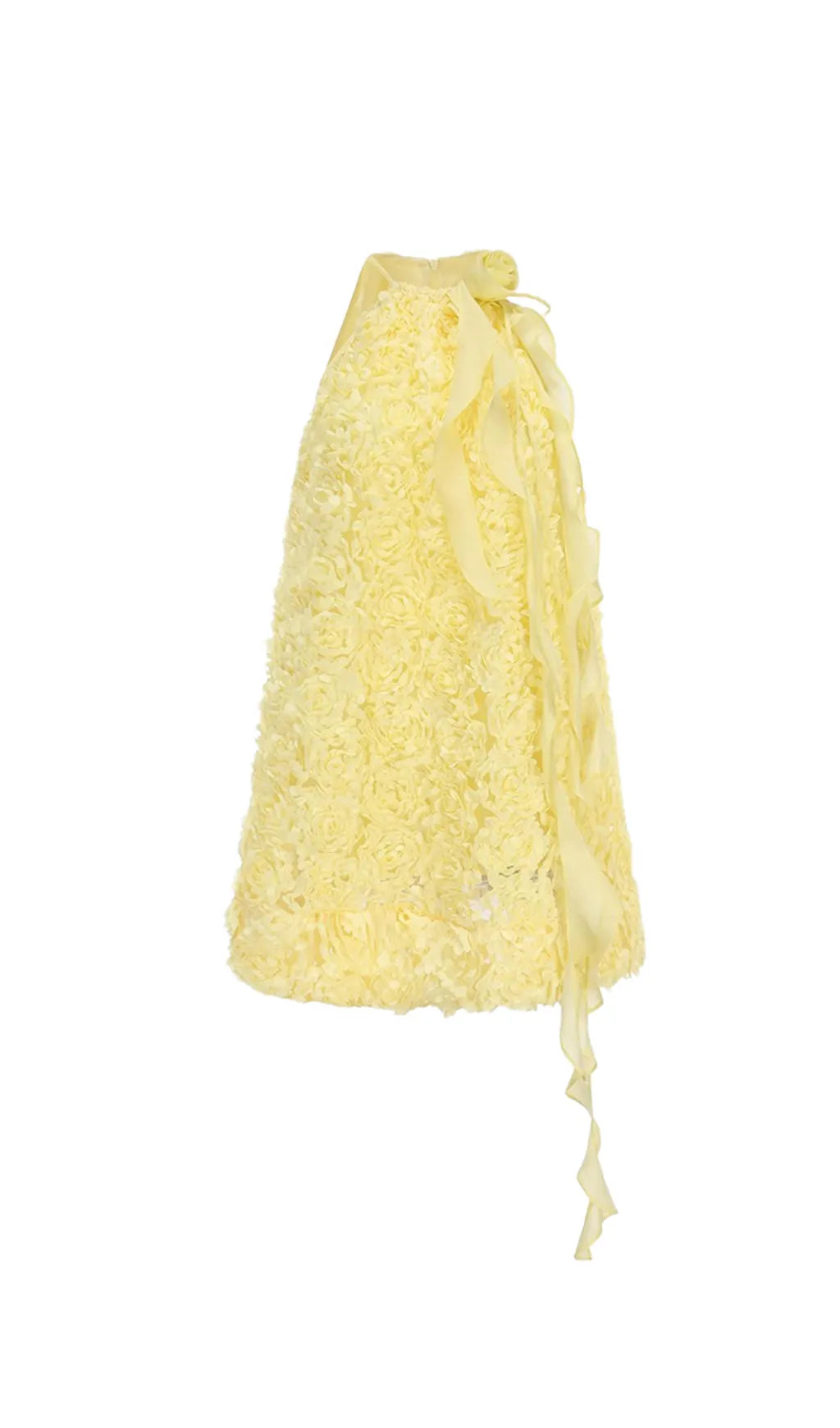 Ribbon halter mini dress in yellow Flowering Girl