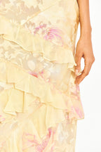 Wendy Ruffle Trim Floral Chiffon Maxi Dress In Yellow Flowering Girl