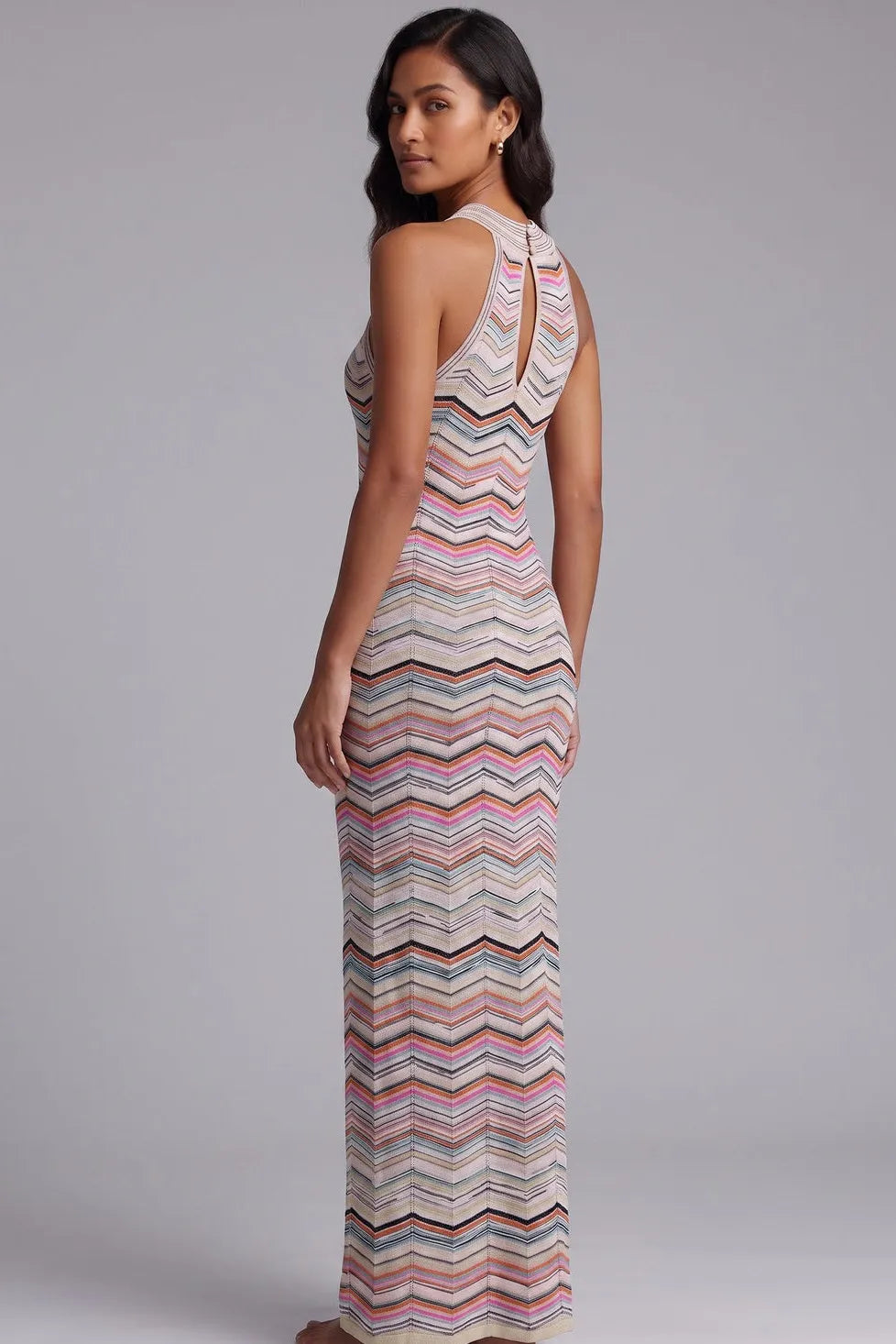 Vibrant Chevron Halter Knit Maxi Dress Flowering Girl