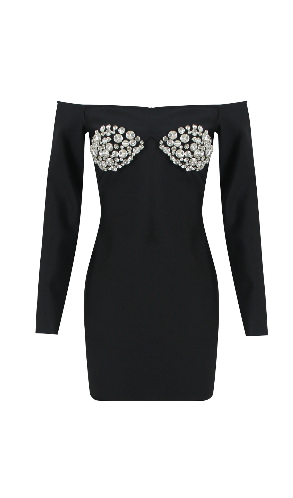 Black Off Shoulder Crystal Cup Mini Dress Flowering Girl