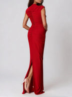 Meriam Red Ruched Maxi Dress Flowering Girl