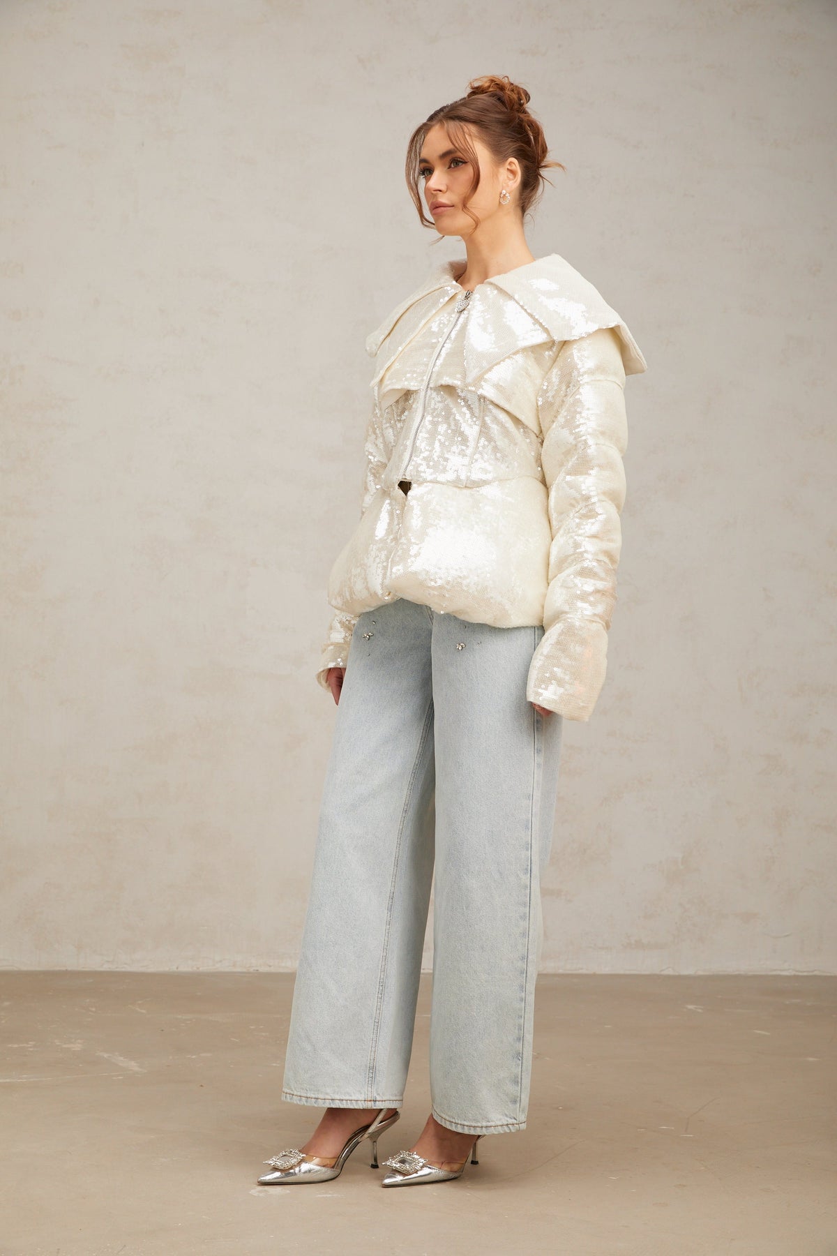 Joslyn White Sequined Down Coat Flowering Girl