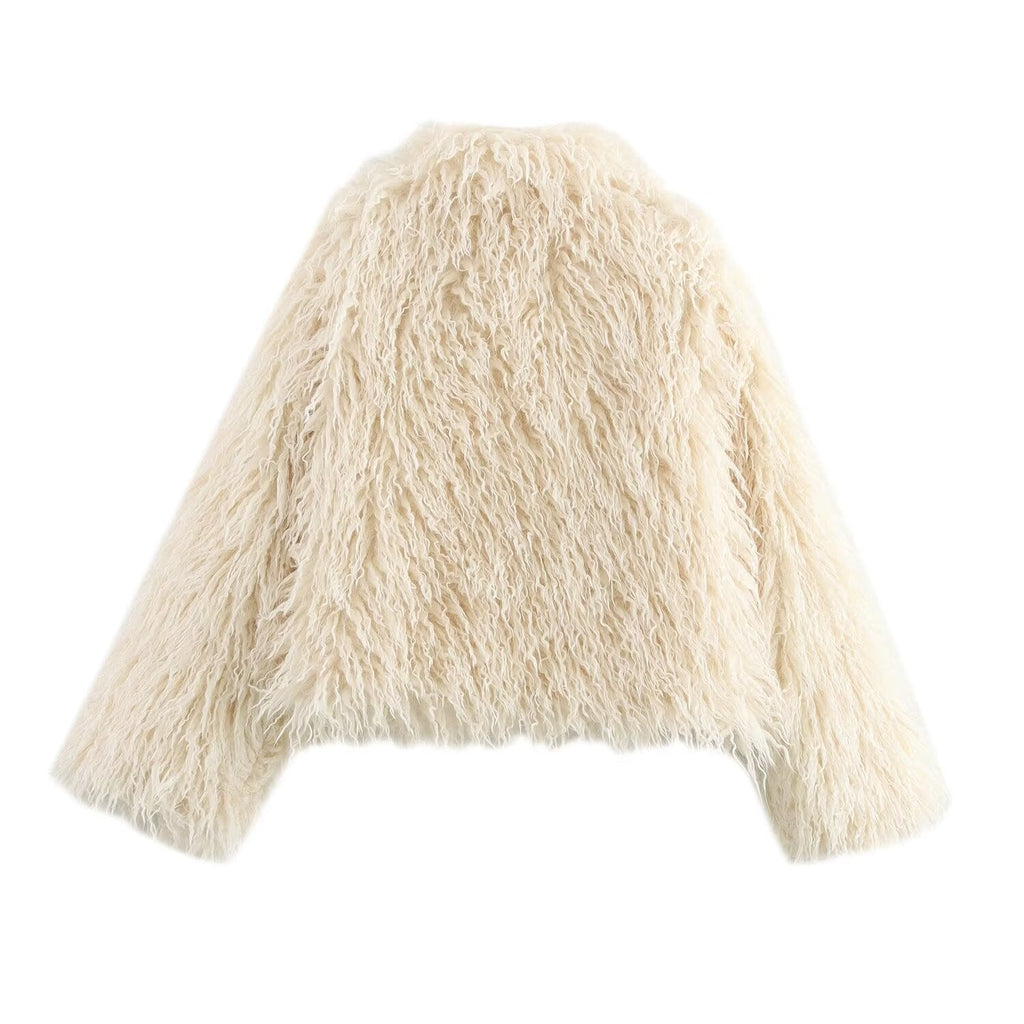 Michaelia Fur Lapel Jacket In White Flowering Girl