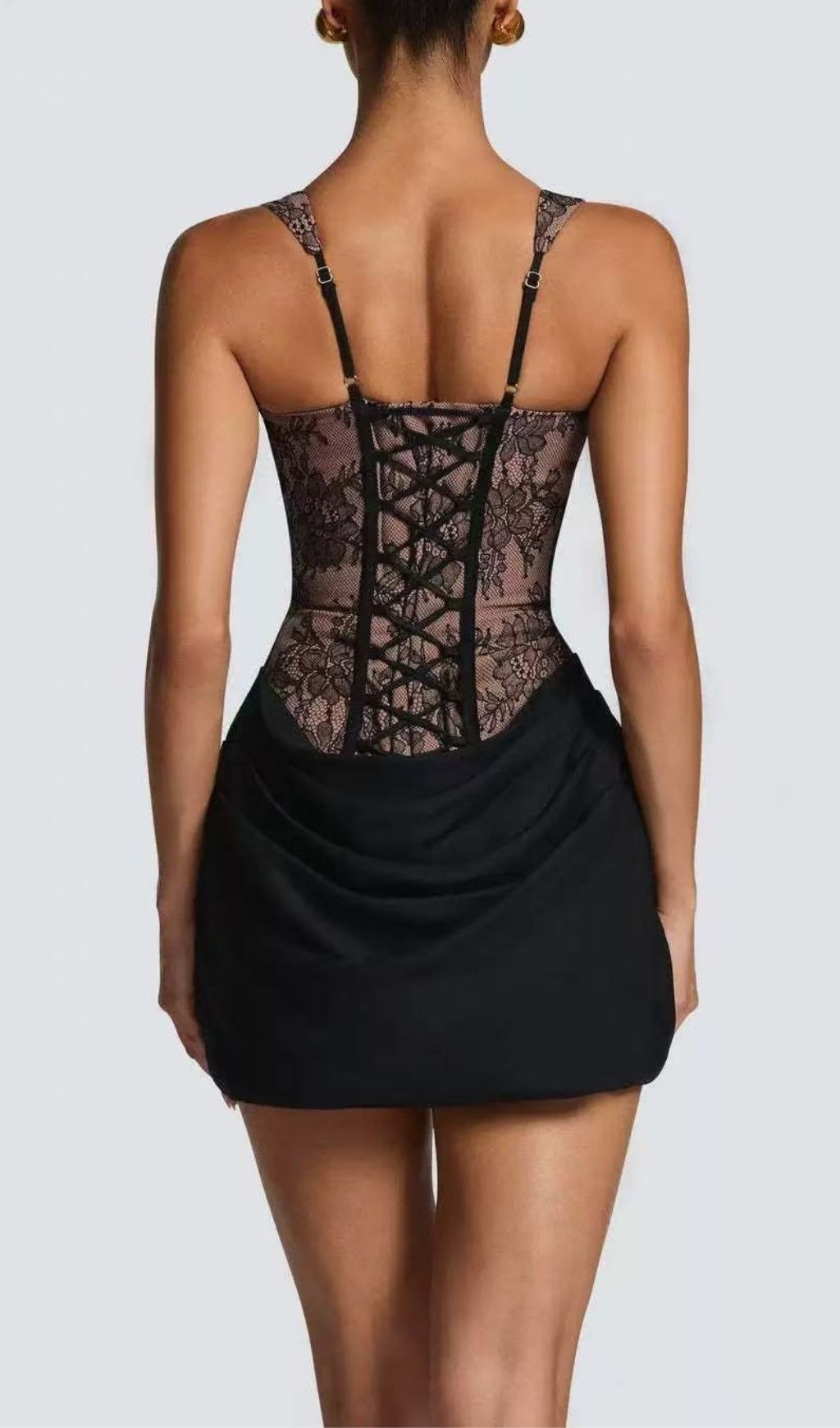 Katty Black Lace Corset Mini Dress Flowering Girl