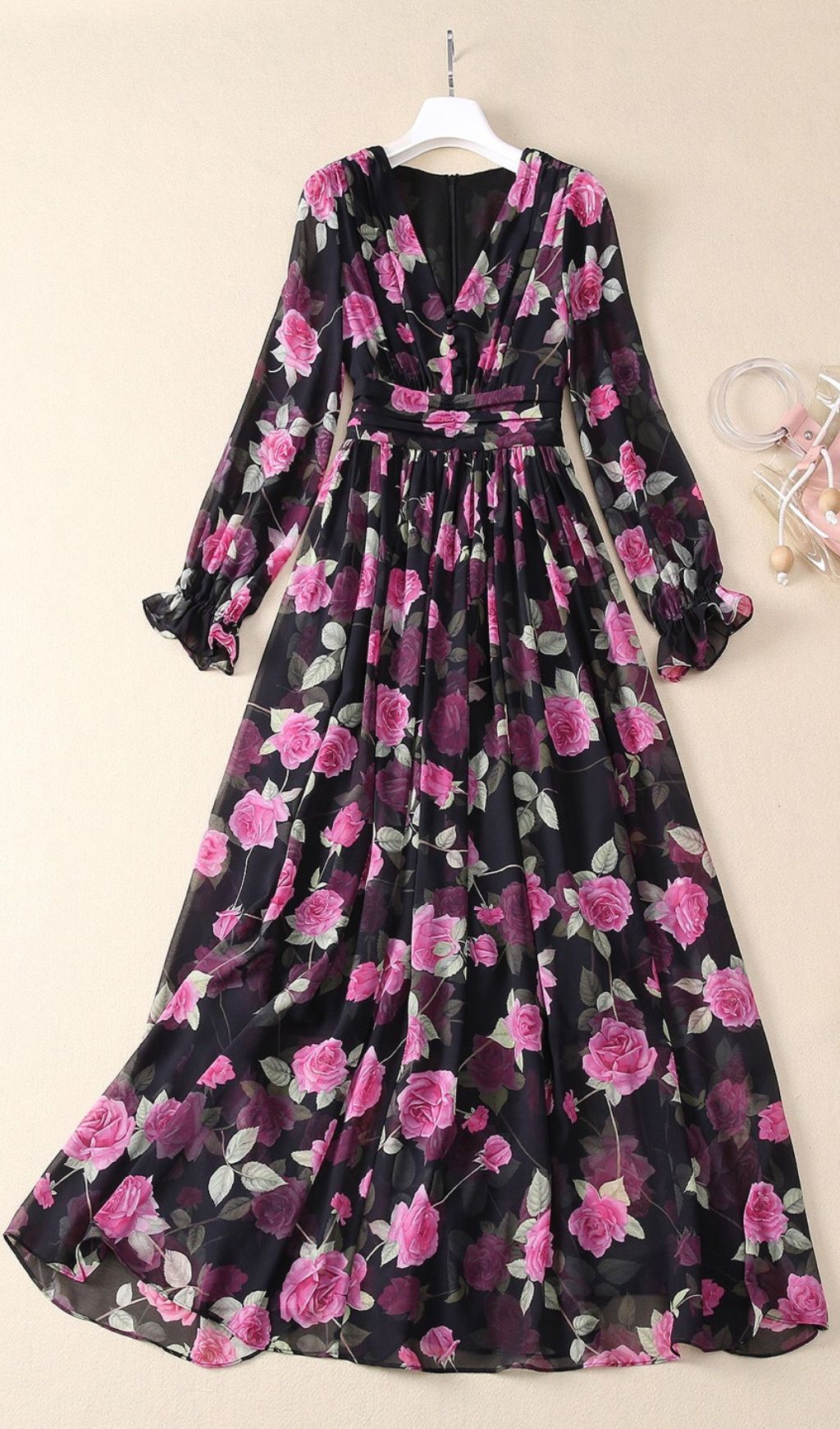 Hinda Floral Printed Long Sleeve Maxi Dress Flowering Girl