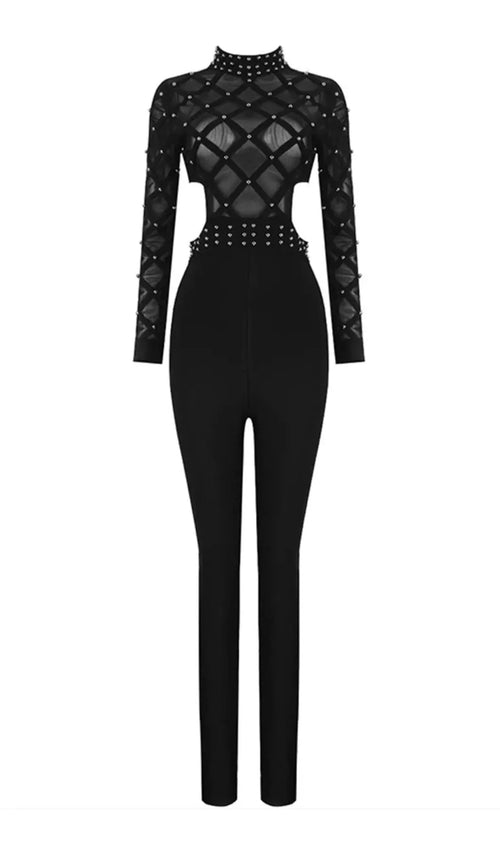 Ashwina Black Mesh Jumpsuit Flowering Girl