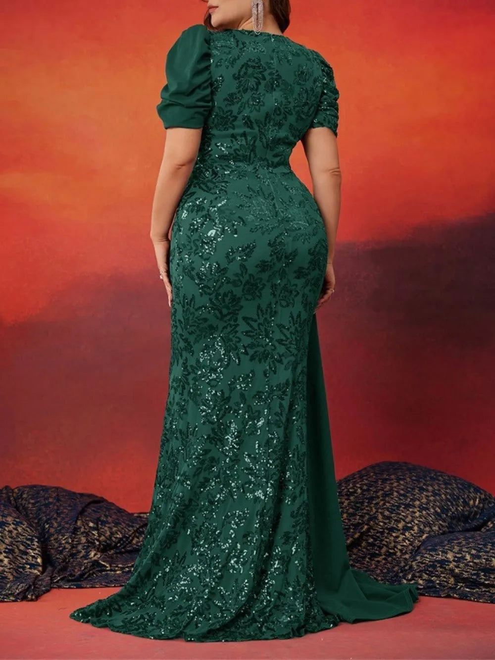 Marcie Green Sequin Plus Size Maxi Dress Flowering Girl