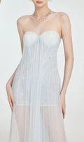 Fintan Blue Strapless Mesh Lace Maxi Dress Flowering Girl