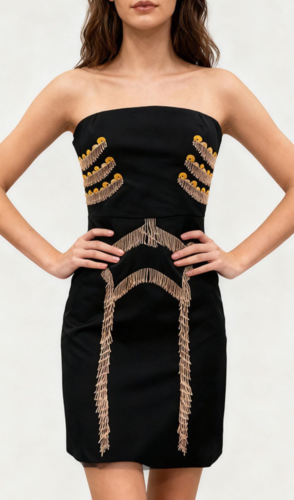 Julissa Black Strapless Tassel Mini Dress Flowering Girl