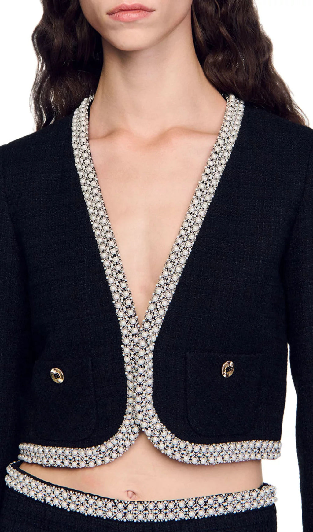 Bead Trim Cropped Tweed Jacket Flowering Girl