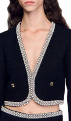 Bead Trim Cropped Tweed Jacket Flowering Girl