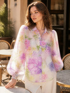 Josephine Lapel Floral Printed Chiffon Blouse Flowering Girl