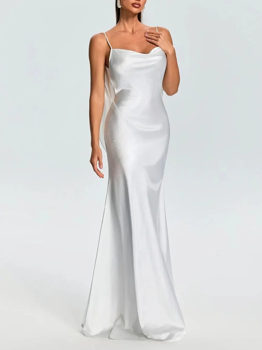 Farica Backless Satin Maxi Dress Flowering Girl