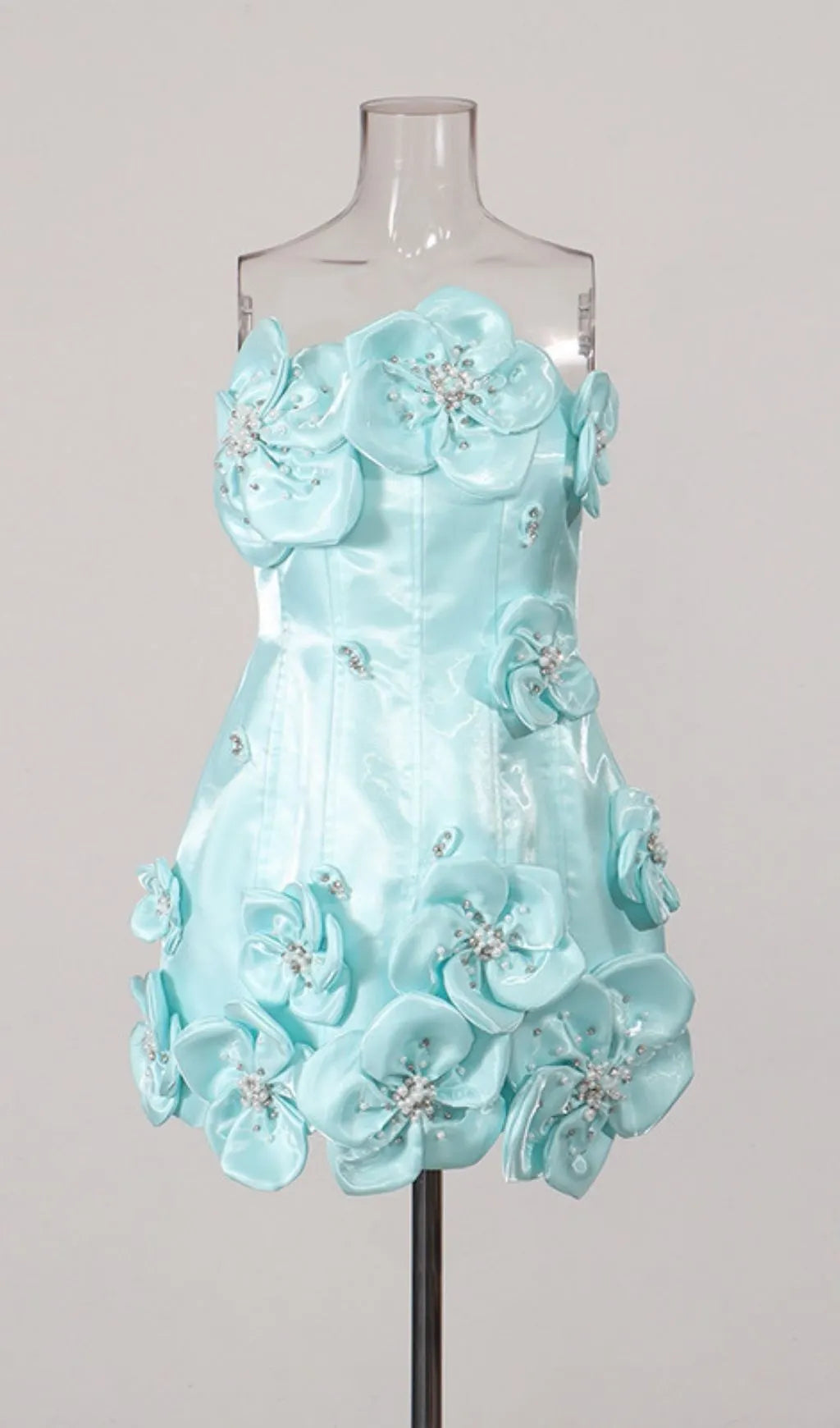 Widaad Blue Strapless Mini Dress With 3D Petals Flowering Girl