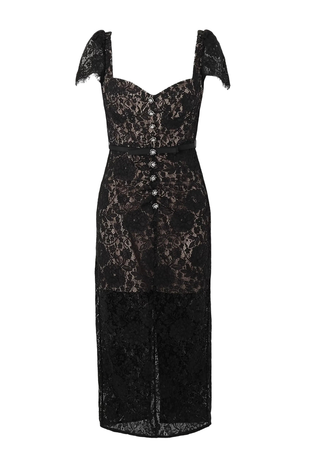 Helen Black Belted Embellished Cotton-Blend Lace Midi Dress Flowering Girl