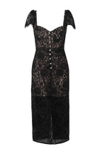 Helen Black Belted Embellished Cotton-Blend Lace Midi Dress Flowering Girl