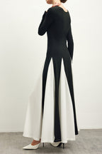 Contrast Color Long Sleeve Midi Dress Flowering Girl