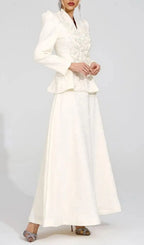 Sabrina Floral Embroidered Coat Maxi Skirt Set - Apricot Flowering Girl