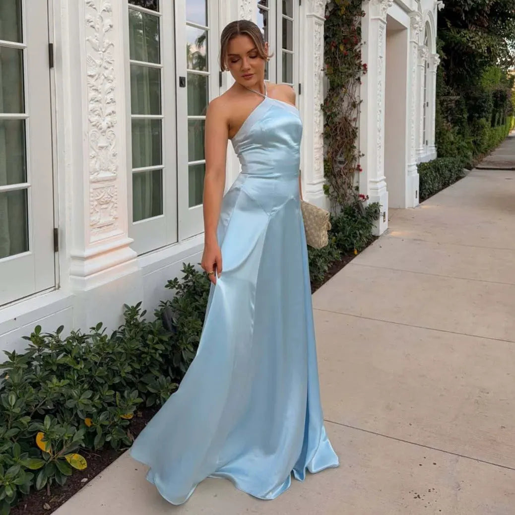 Halter Satin Flowy Maxi Dress Flowering Girl