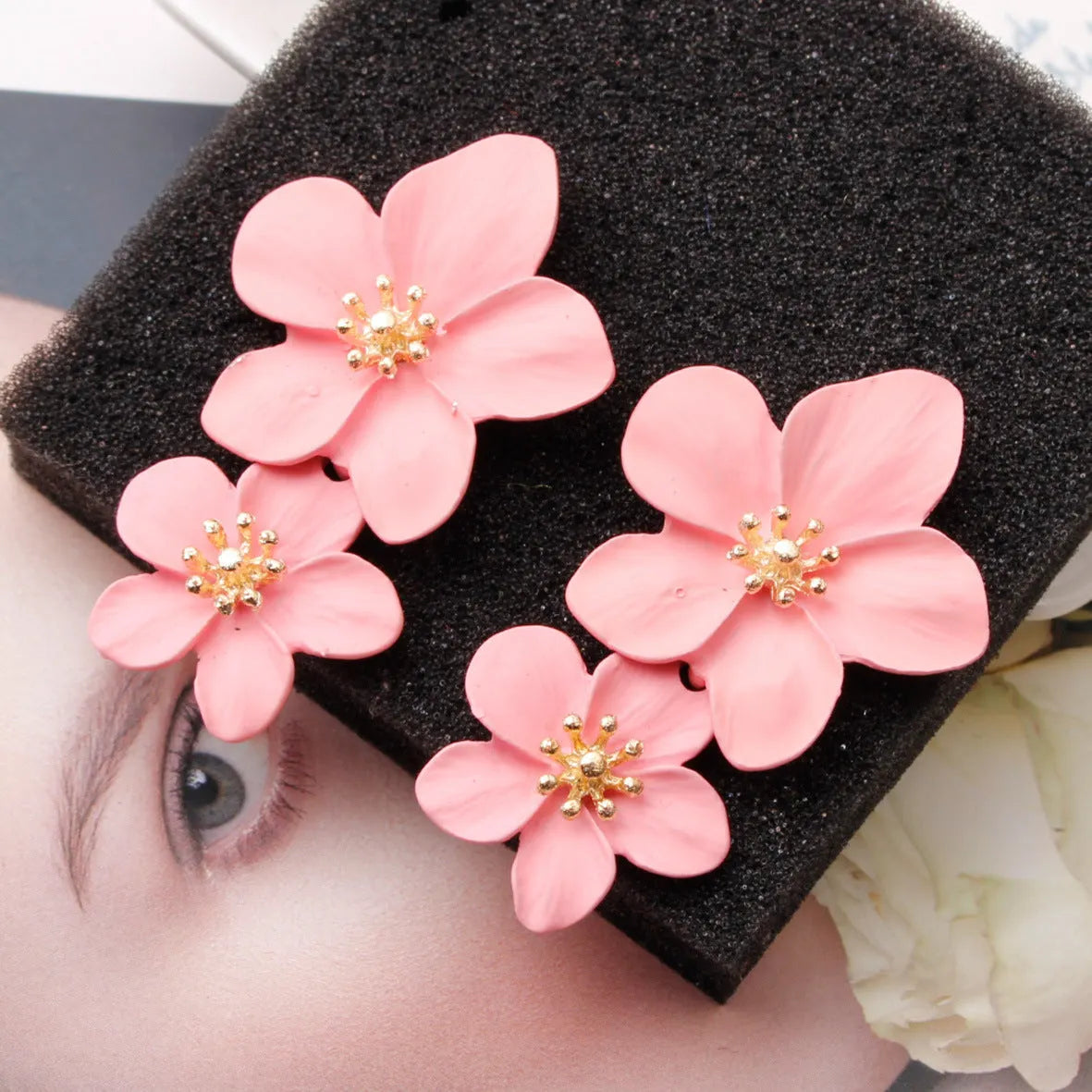Double Flower Earrings Flowering Girl