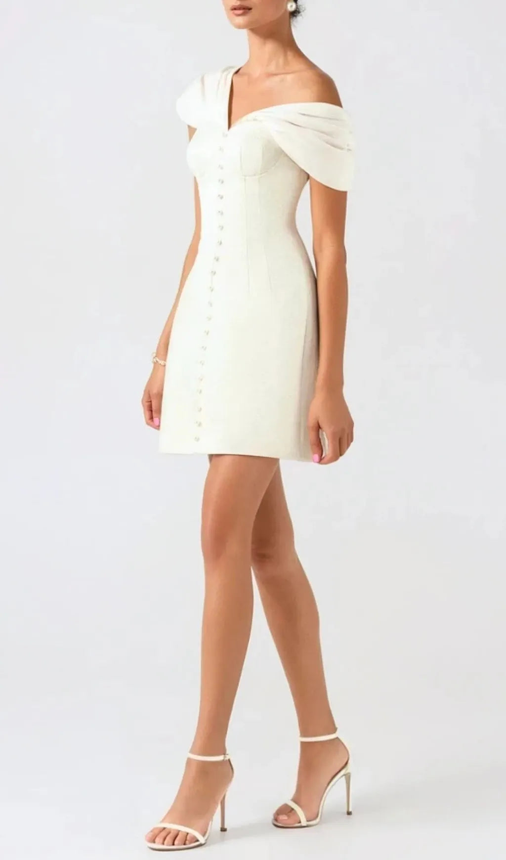 Luzasa Off Shoulder Buttoned Mini Dress Flowering Girl