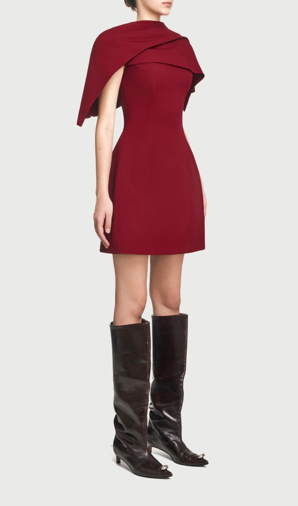A-line Red mini dress with asymmetrical shoulder pleat Flowering Girl
