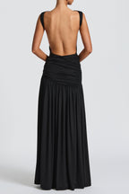Tori Pleated High Slit Bodysuit - Black Flowering Girl