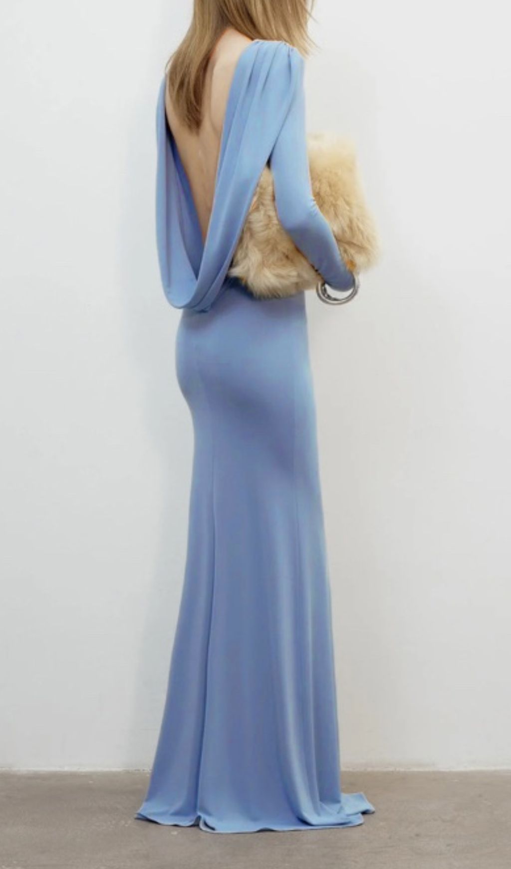Isabis Blue Long Sleeve Backless Maxi Dress Flowering Girl