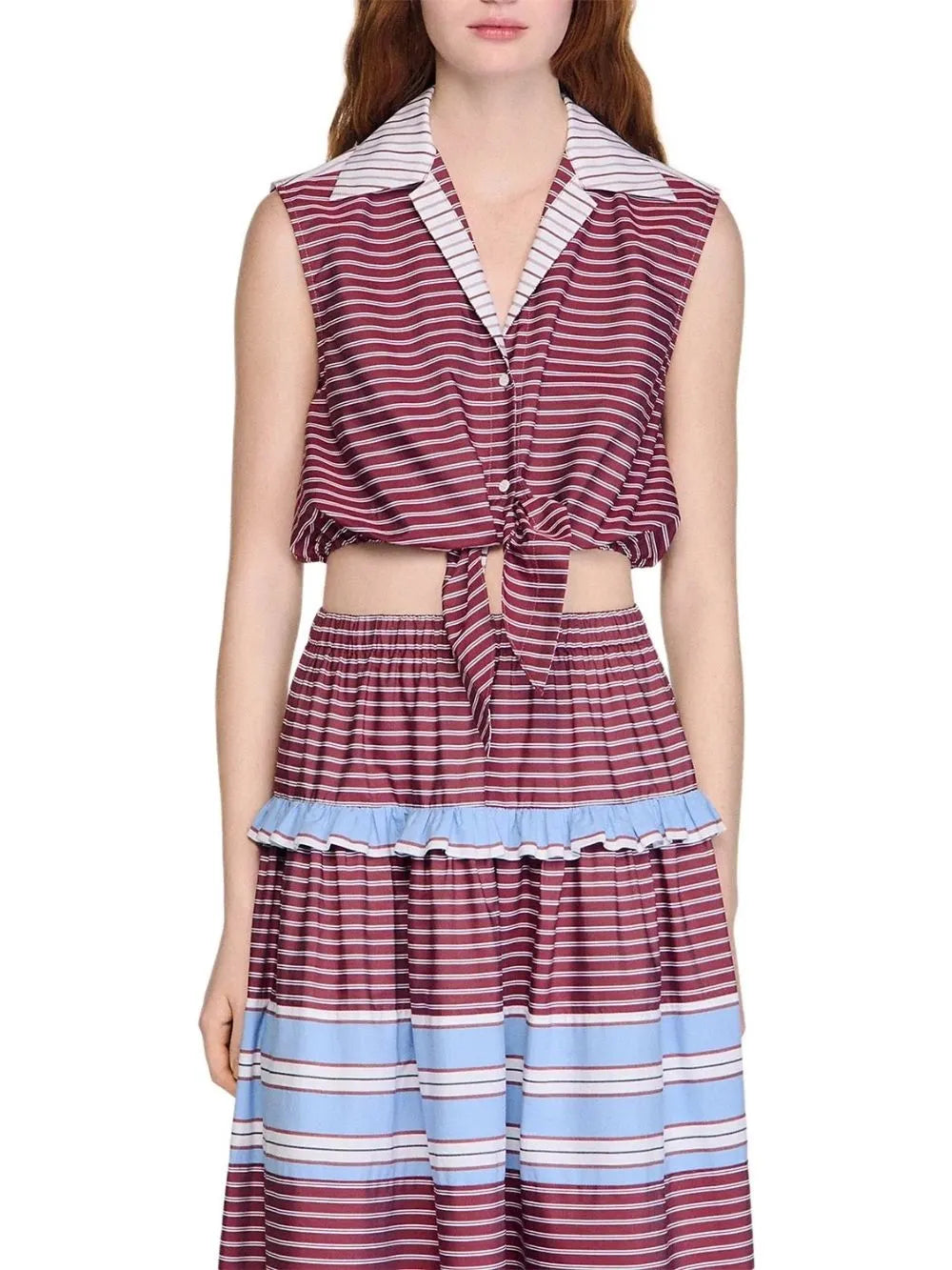 Cropped Striped Cotton Shirt Flowering Girl
