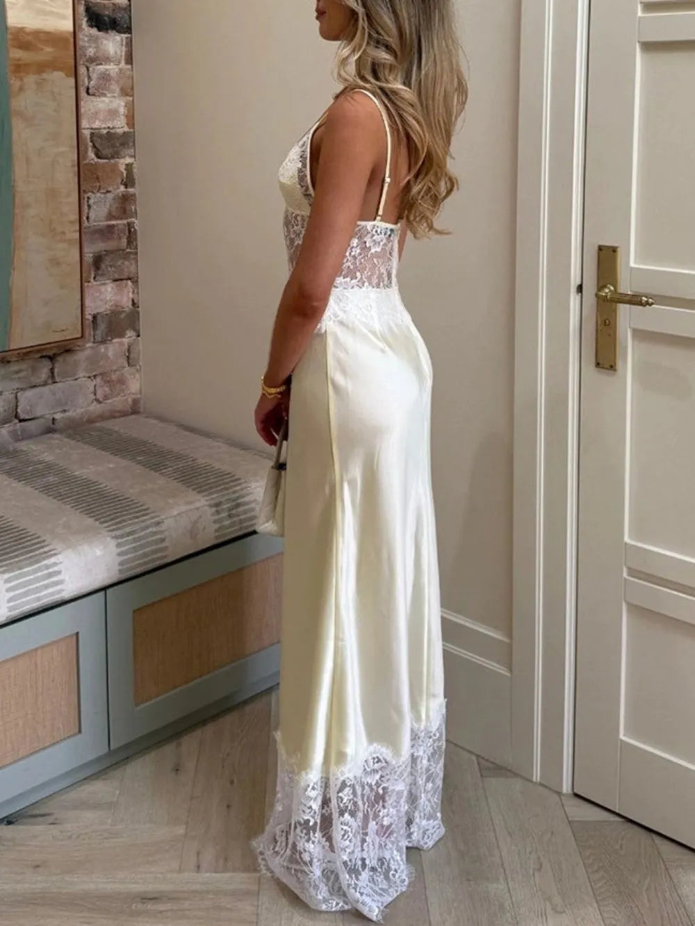 Erastes Spaghetti Lace Maxi Dress In Cream Flowering Girl