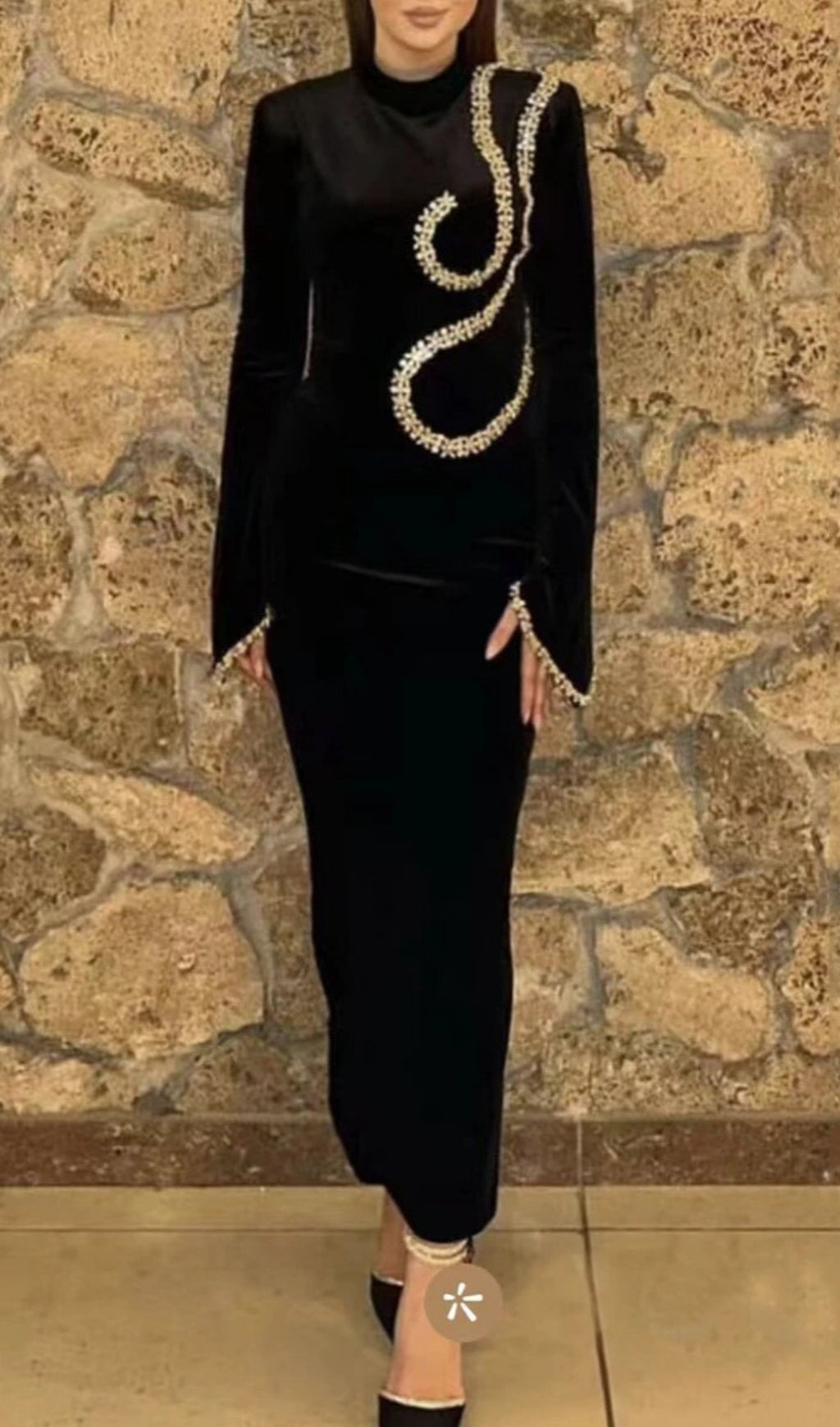 Bronagh Black Long Sleeve Crystal Embellished Midi Dress Flowering Girl