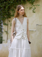 Beaded Linen Lace-Up Access Vest Flowering Girl