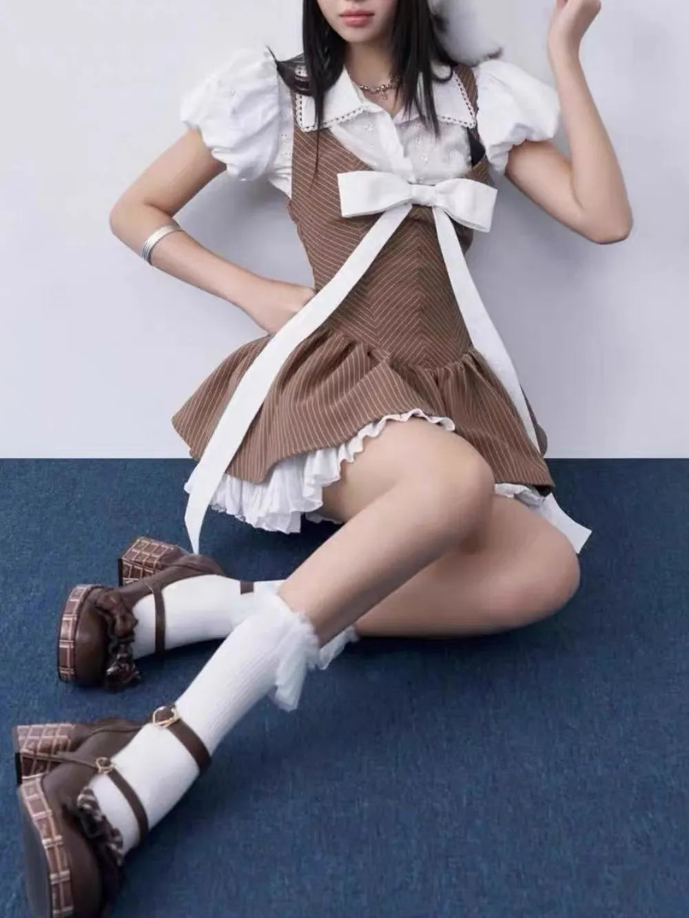 Mayme Puff Sleeve Bow Mini Dress Flowering Girl