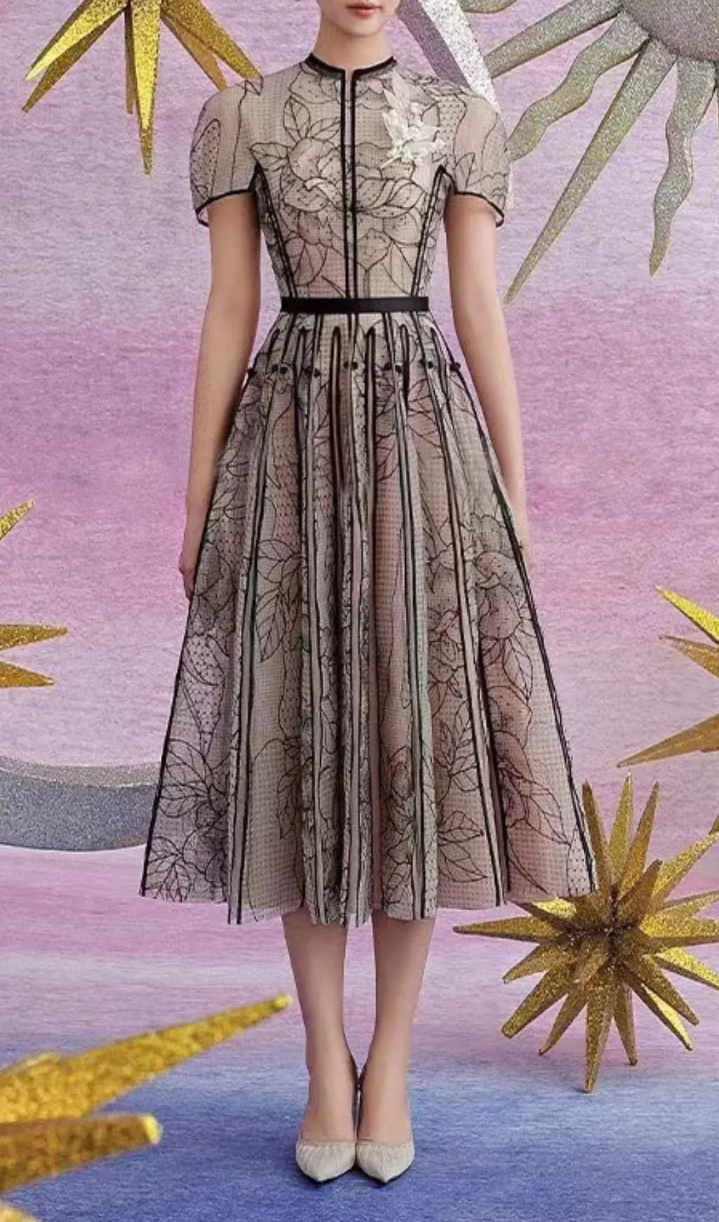 Ariya Embroidery Lace Midi Dress Flowering Girl