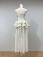 Tiffany Fitted Lace-Paneled Strapless Maxi Dress In Green Flowering Girl