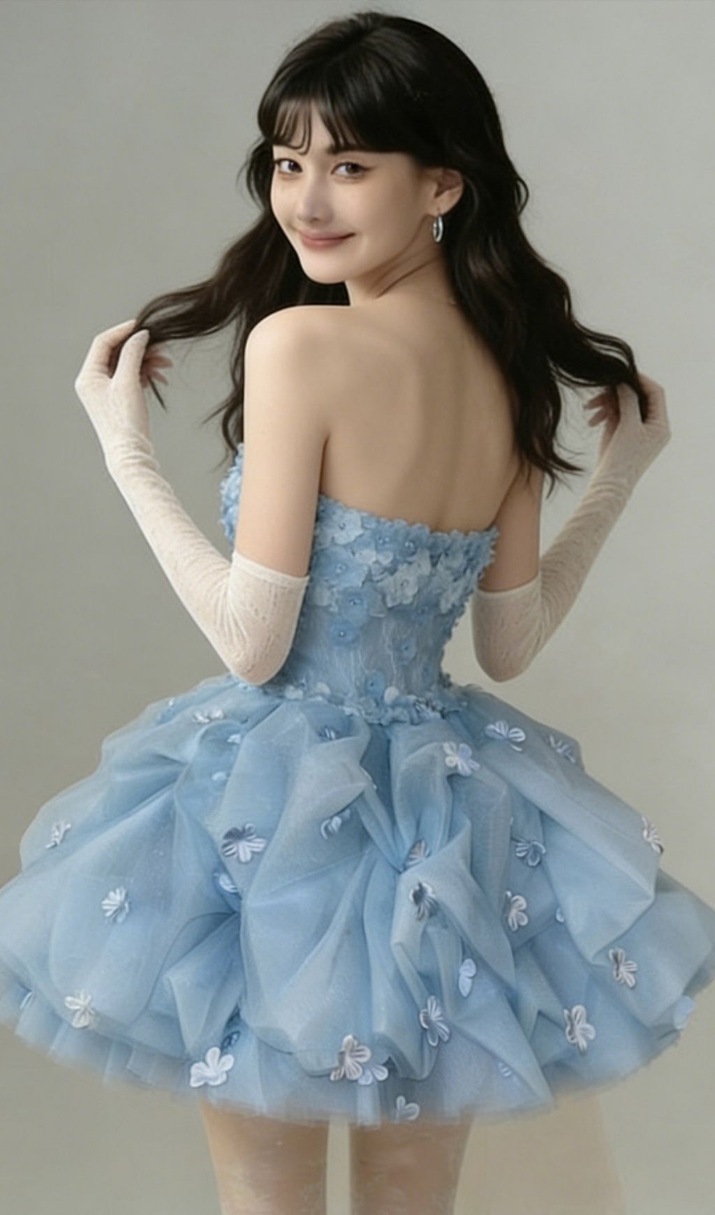 Krista Blue Strapless Flower Mini Dress Flowering Girl