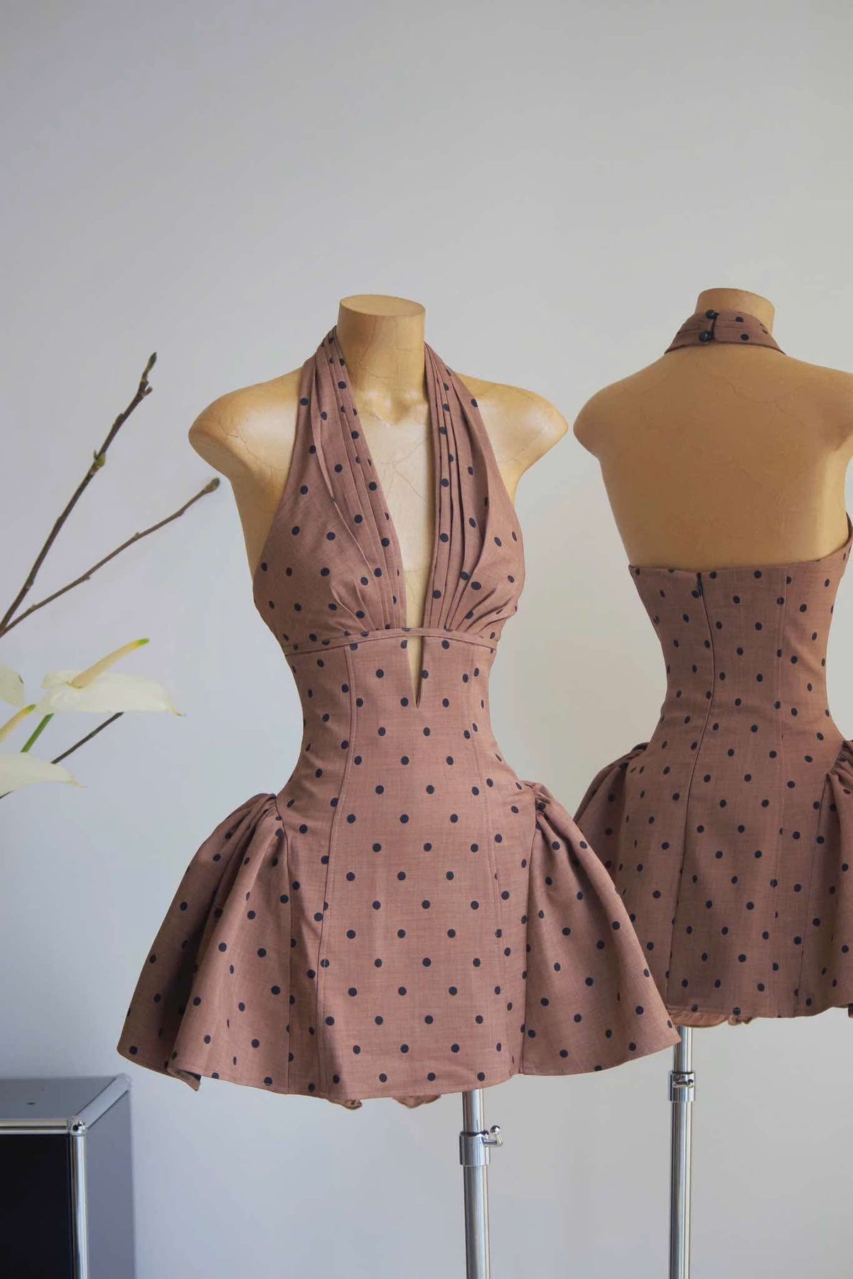 Tiffany Plunge Dot Mini Dress Flowering Girl