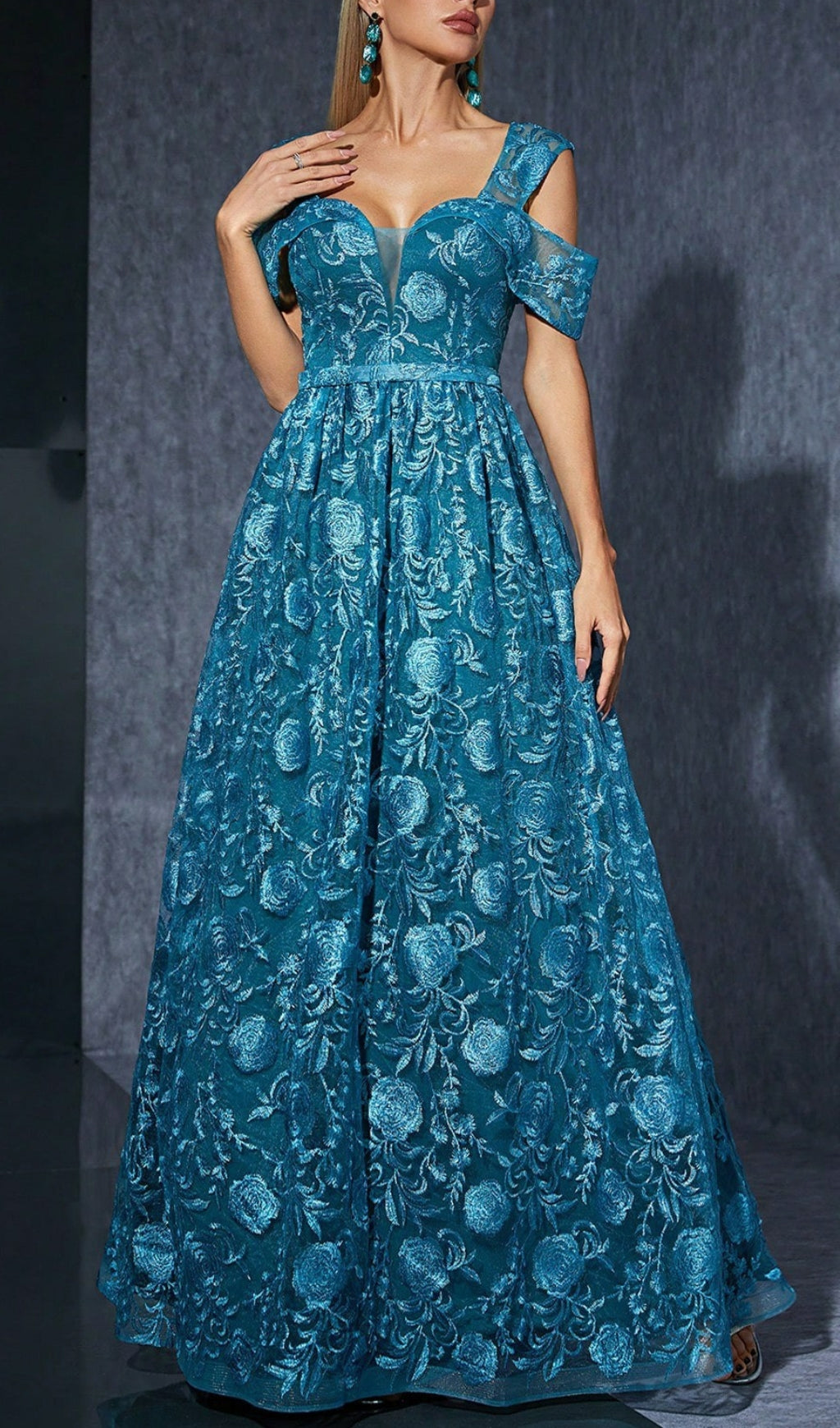 Dione Blue Flower Embroidery Maxi Dress Flowering Girl