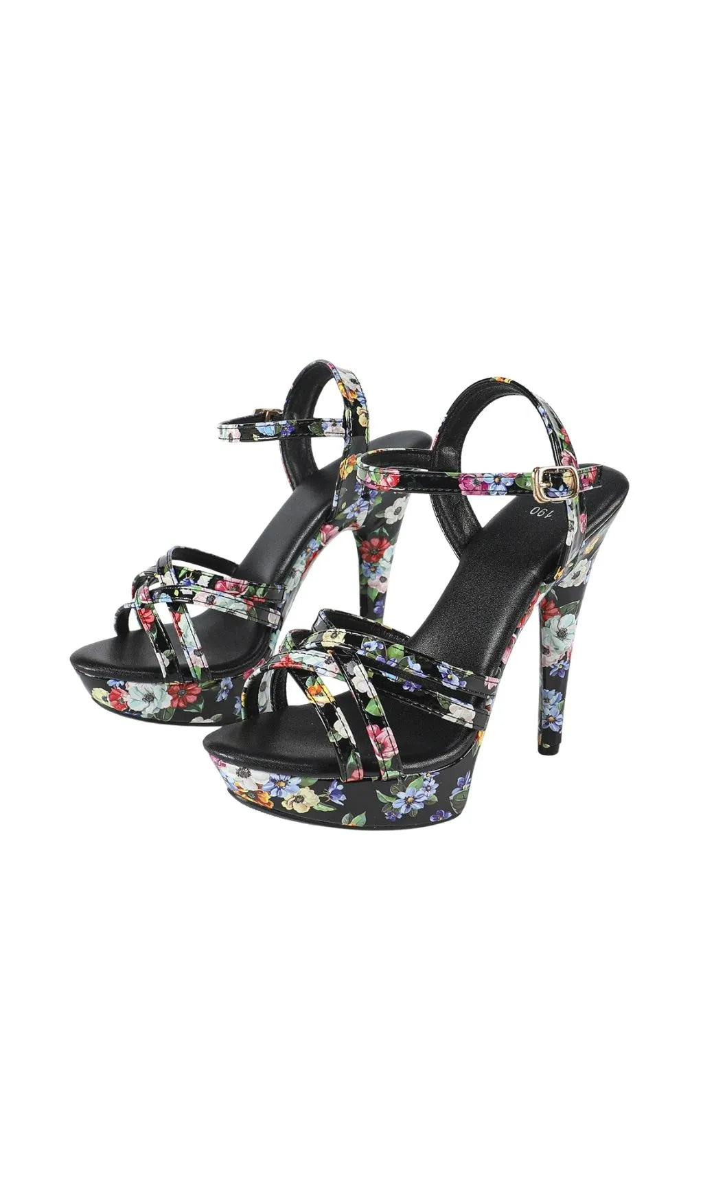 Kynthia Black Floral Printed Heels Flowering Girl