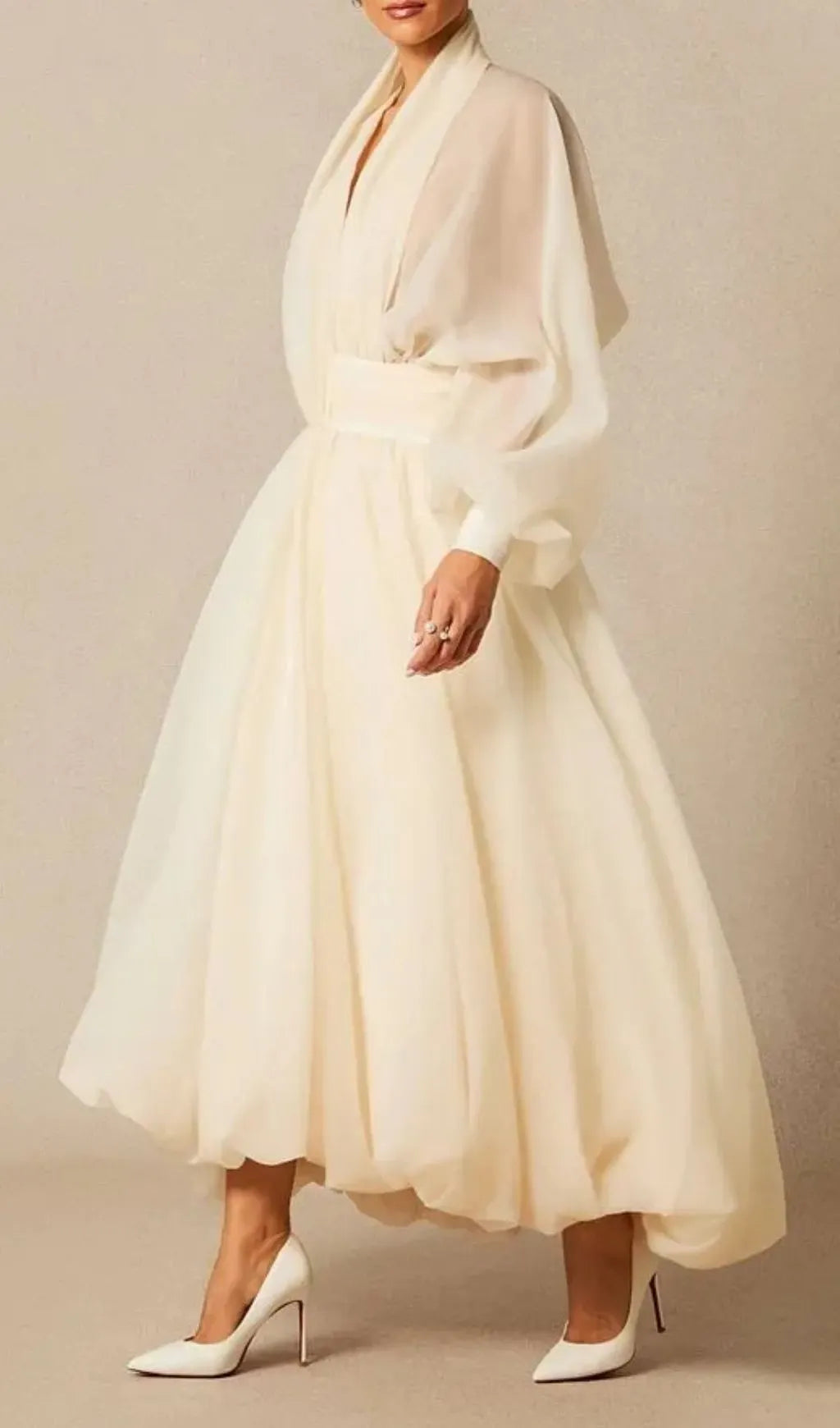 Lilly Deep V Neck Puff Sleeve Maxi Dress Flowering Girl