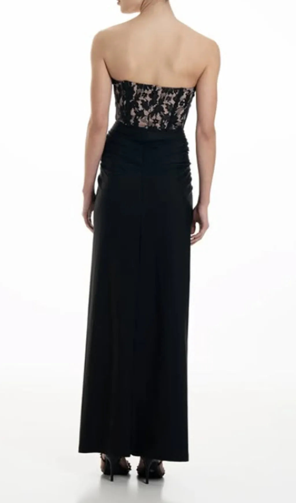 Dovie Black Strapless Corset Lace Maxi Dress Flowering Girl