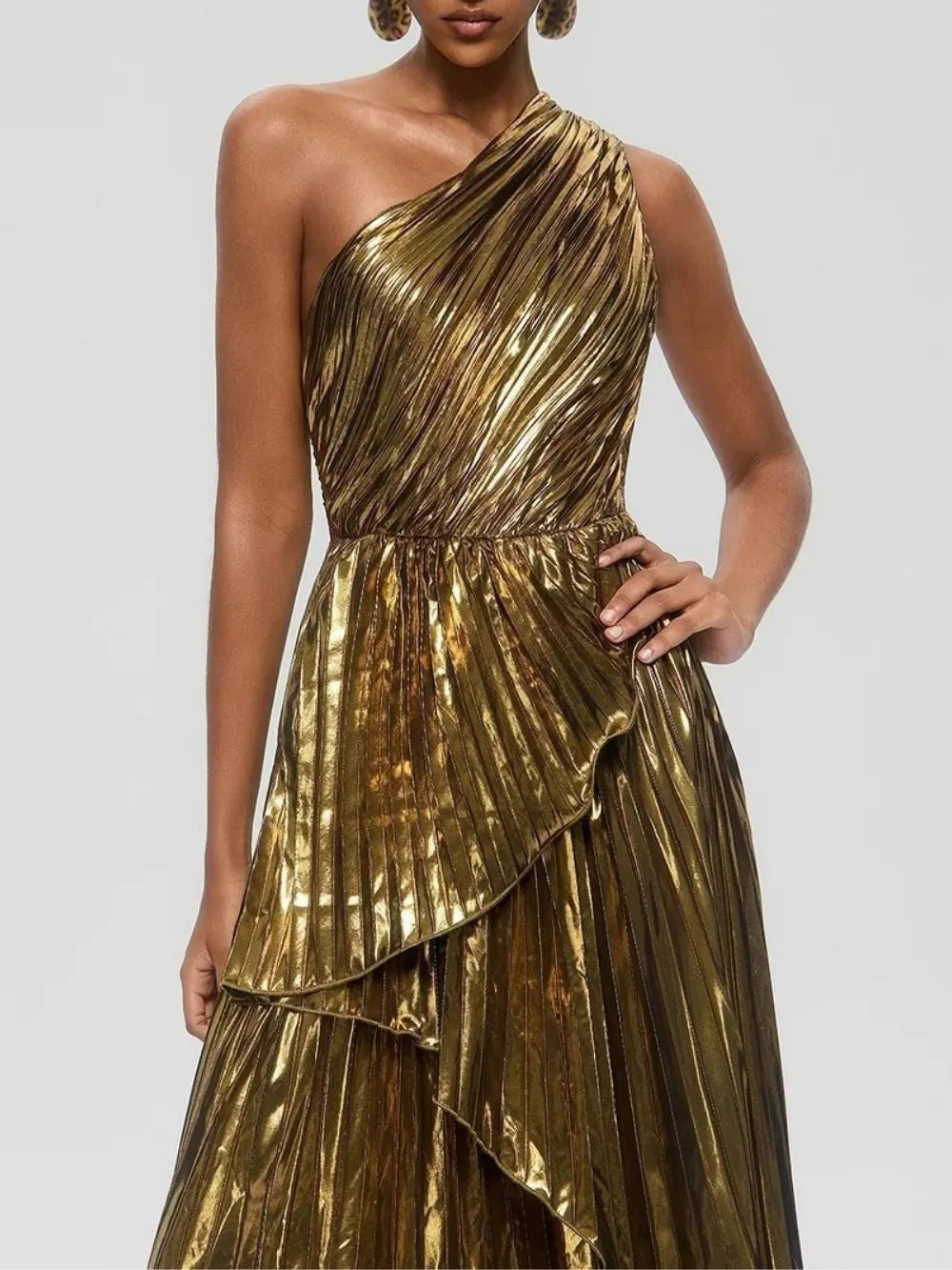 Galena One Shoulder Pleated Metallic Dress Flowering Girl