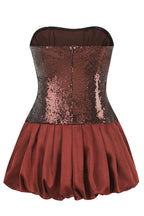 Strapless Sequin Bubble Mini Dress In Brown Flowering Girl