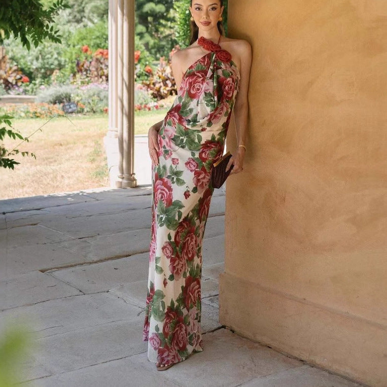 multicolor Floral halterneck high collar maxi dress Flowering Girl