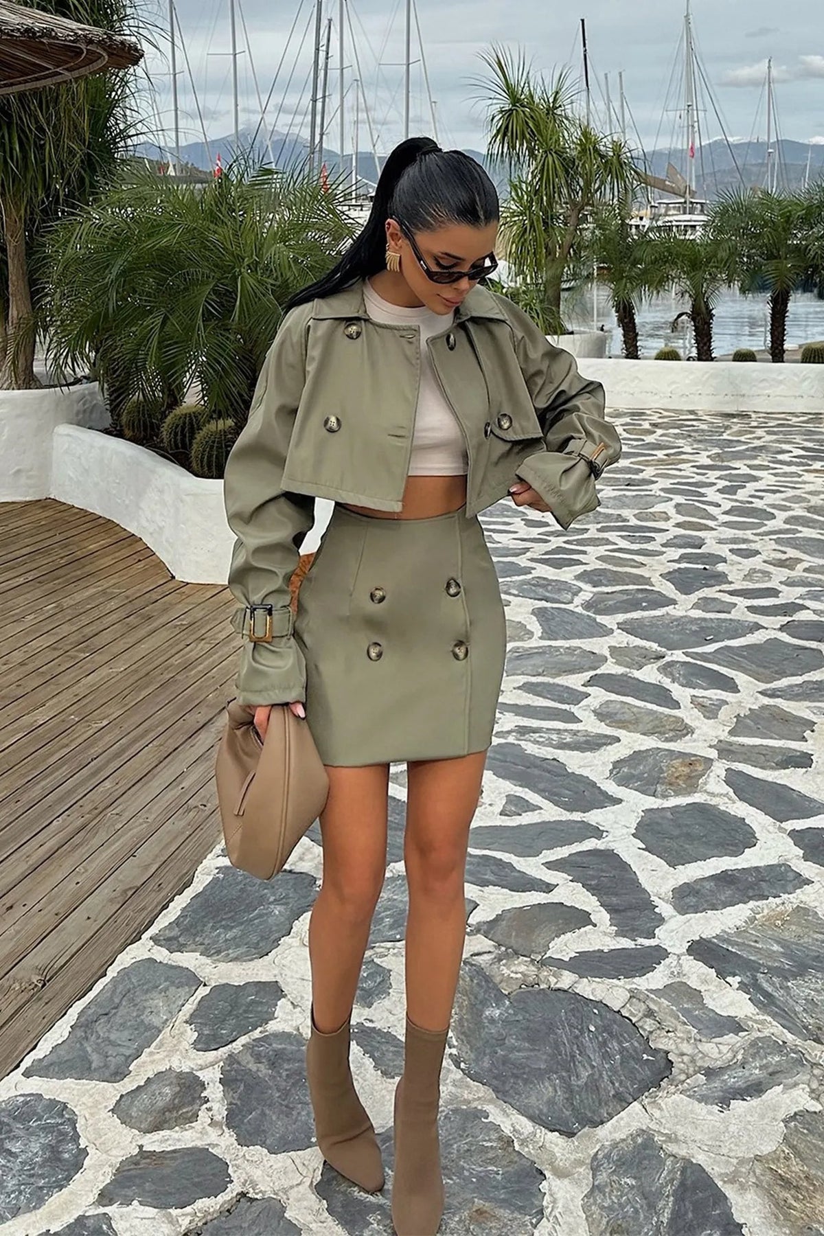 Shirley Button Detail Cropped Jacket & Mini Skirt Set Flowering Girl
