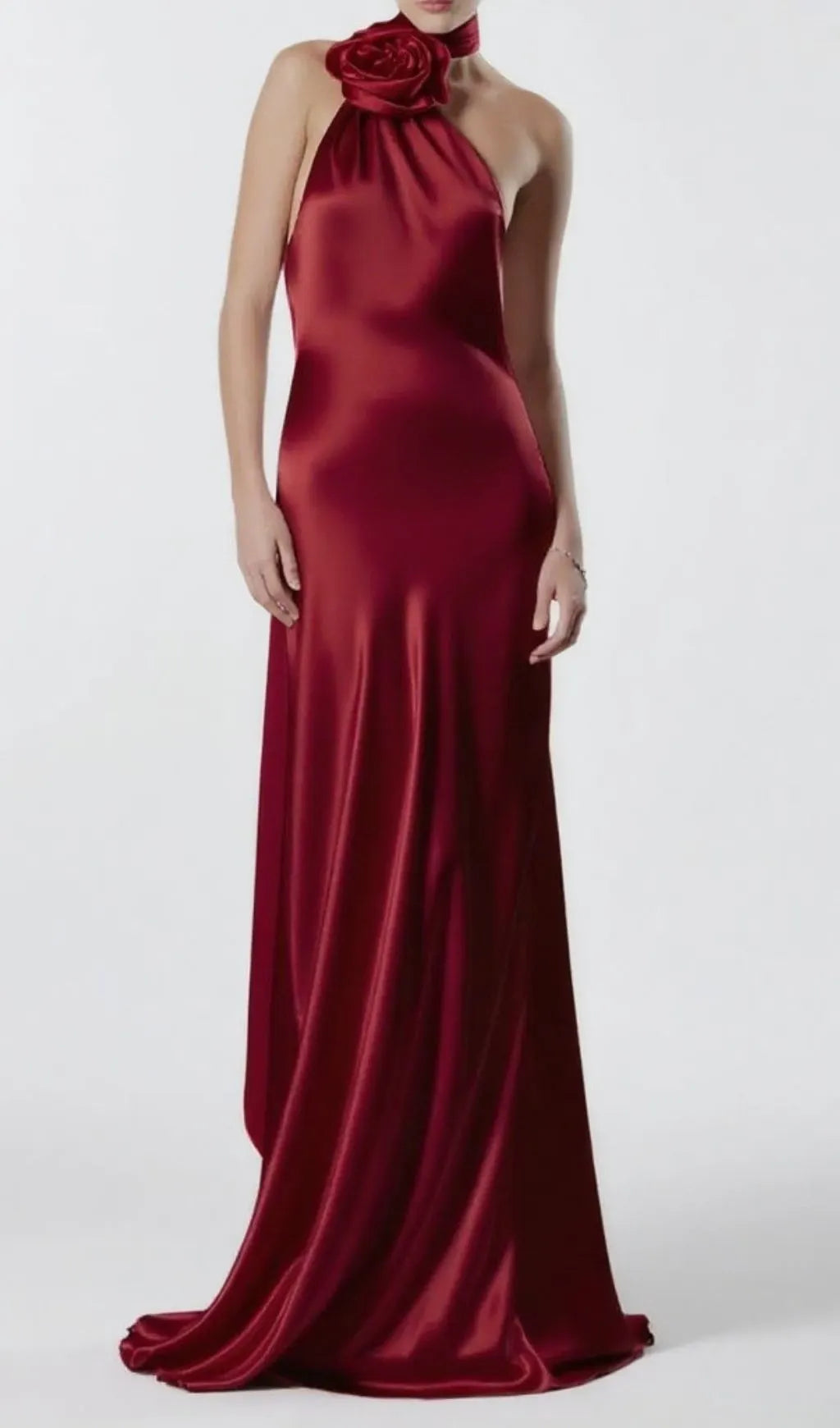Carmelo Red Flower Halter Maxi Dress Flowering Girl