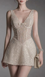 Lilah Sequin Beaded Mini Dress Flowering Girl