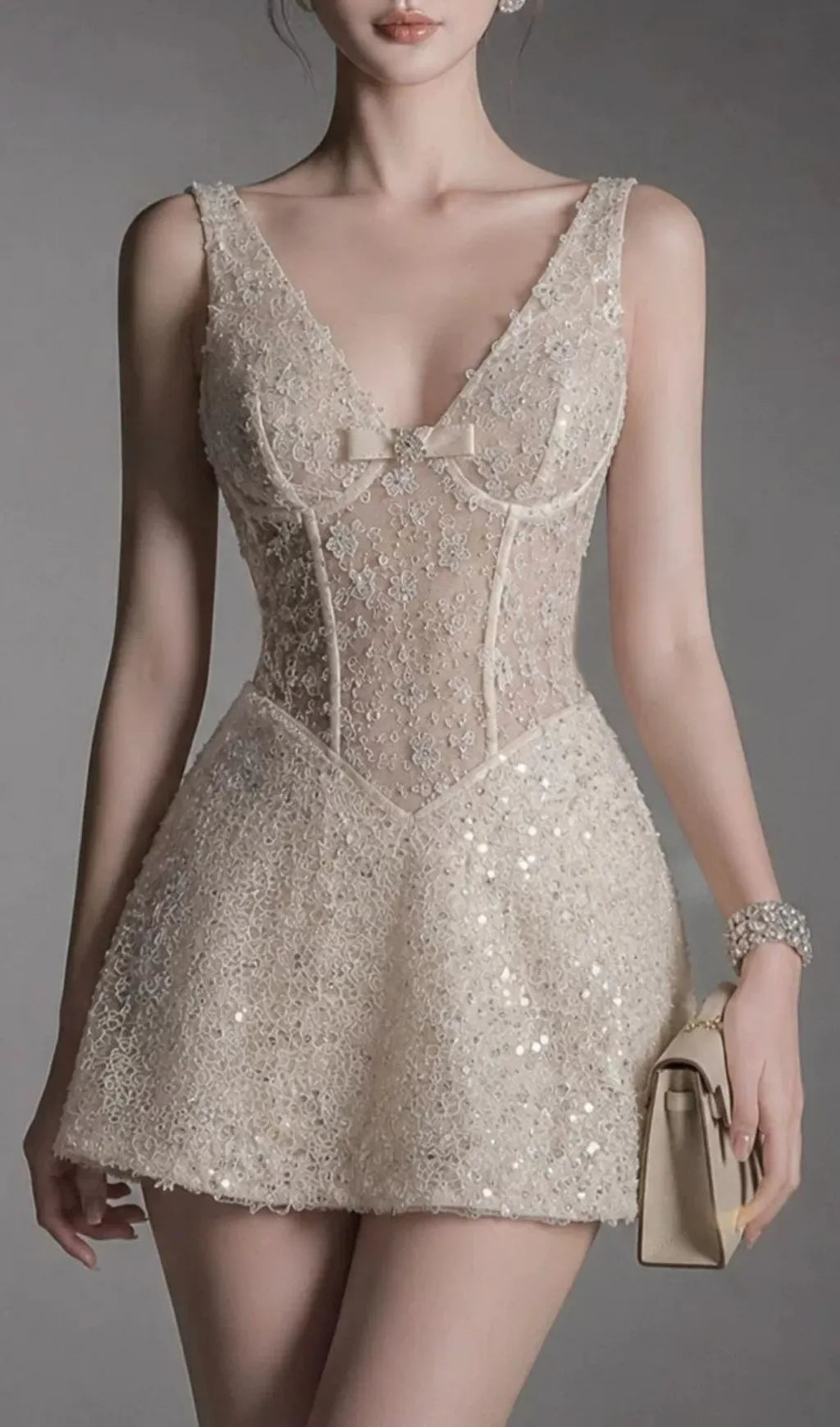 Lilah Sequin Beaded Mini Dress Flowering Girl
