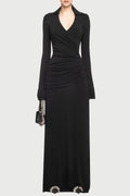 Alistair Shirt Collar Draped Maxi Dress - Black Flowering Girl